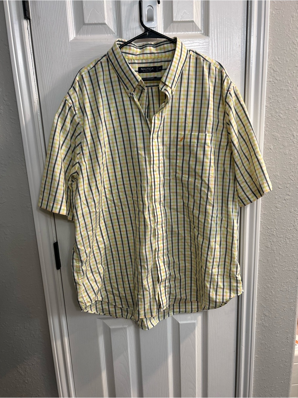 Nautica size XXL Men's Yellow Plaid Short Sleeve Button Down Shirt classic fit